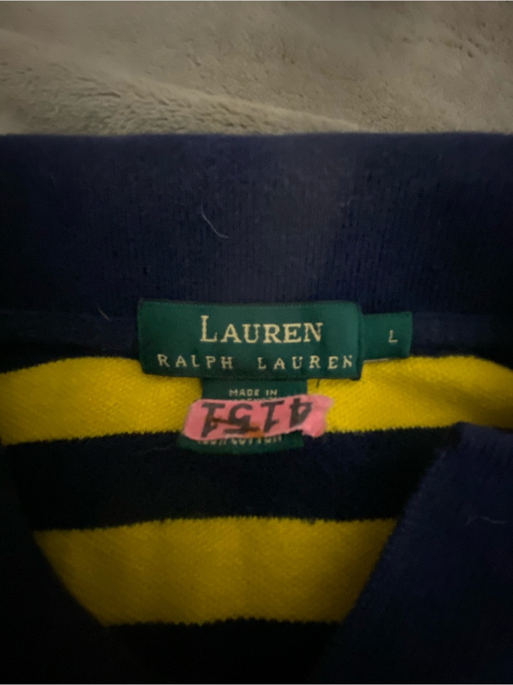 Lauren Ralph Lauren Navy and Yellow Striped Crewneck Sweater